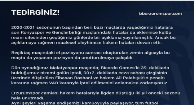  ‘Hakem hatalarından tedirginiz'